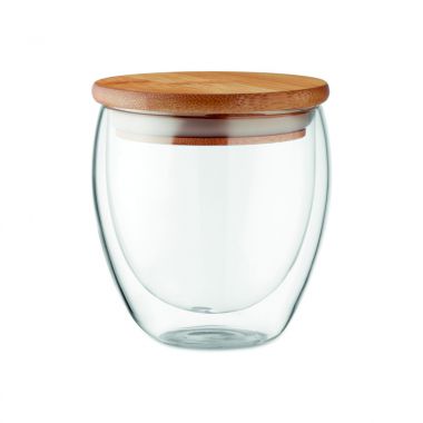 Transparante Drinkglas dubbelwandig | Bamboe deksel | 250 ml