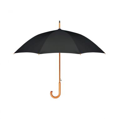 Zwarte Paraplu RPET | Houten steel | 58 cm